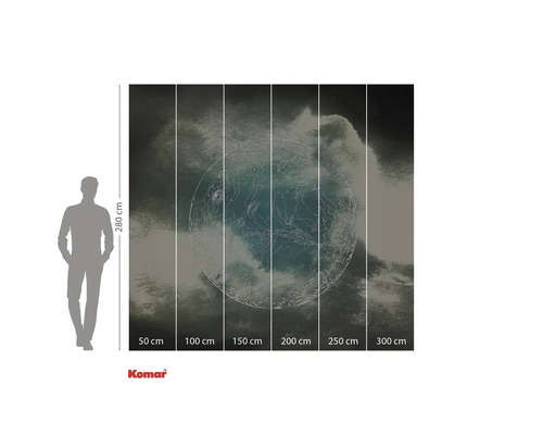 Tapetă foto cu motiv cu lună și indicații de dimensiune.