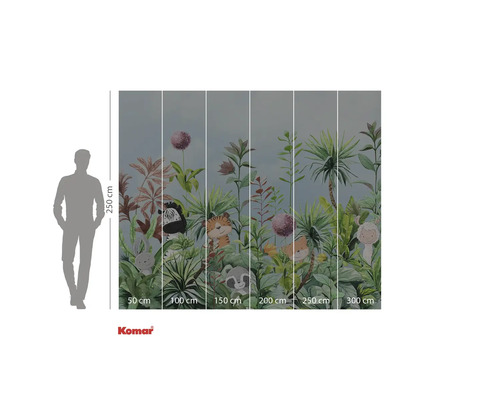 Fototapet Komar cu motiv de junglă, indicații de dimensiune și o siluetă