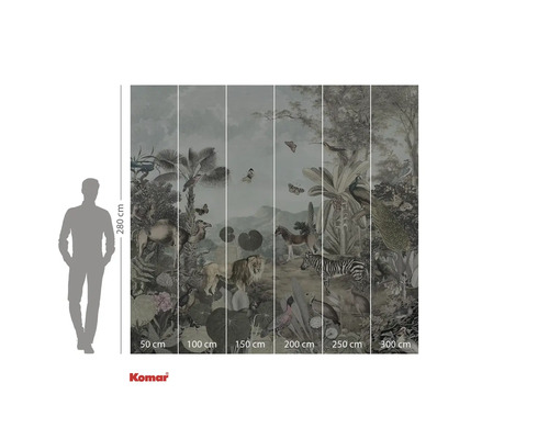 Fototapet cu motiv de junglă și animale precum lei, zebre și păsări