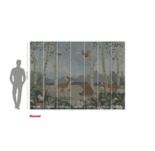 Fototapet cu animale sălbatice cu copaci, căprioară, urs, iepure, vulpe și veveriță