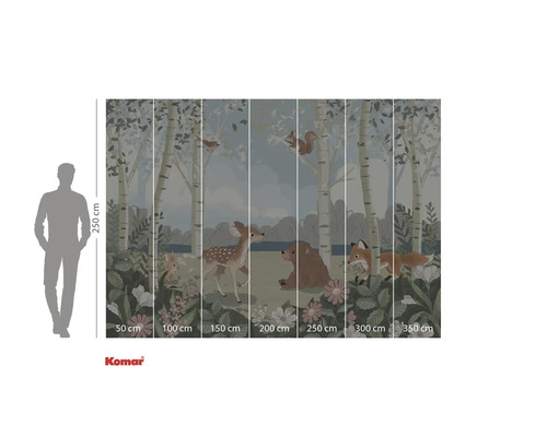 Fototapet cu animale sălbatice cu copaci, căprioară, urs, iepure, vulpe și veveriță