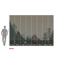 Tapetă foto cu motiv de pădure, casă și lună