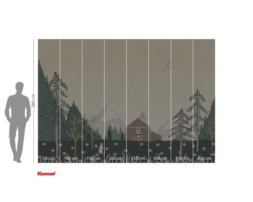 Tapetă foto cu motiv de pădure, casă și lună