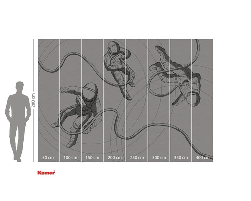 Ilustrație a unui fototapet cu astronauți în spațiu