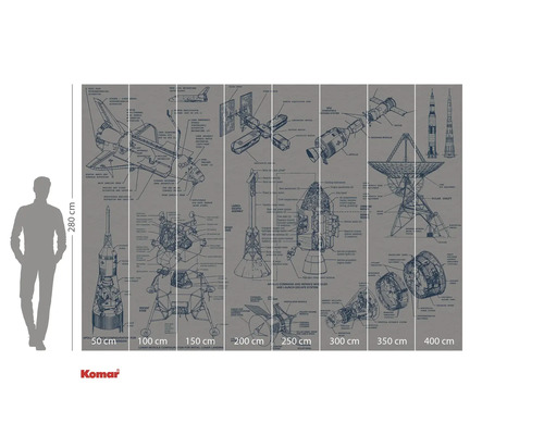 Tapet foto Komar cu ilustrații ale navelor spațiale și explicații