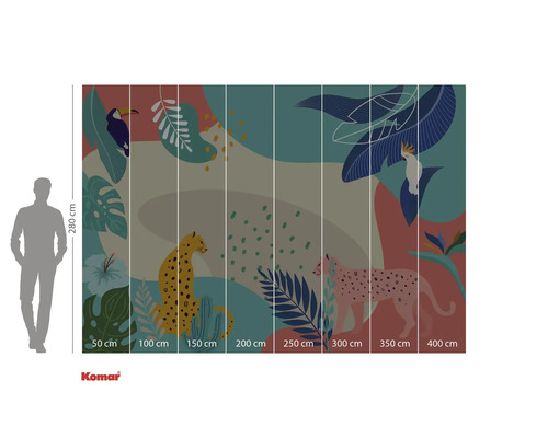 Tapet foto Komar cu motiv de junglă, cu tucan, cacadu și leoparzi, dimensiuni 280 x 400 cm