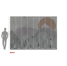 Tapet fotomural cu motiv de pădure, munte și soare, 280 x 400 cm