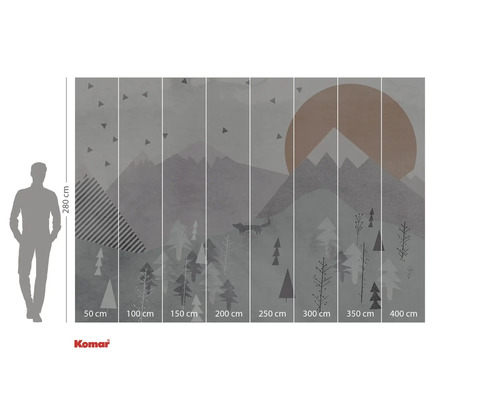 Tapet fotomural cu motiv de pădure, munte și soare, 280 x 400 cm