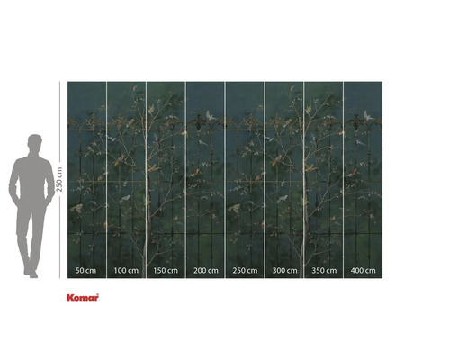 Fototapet cu motiv de păsări și plante și indicații de dimensiune