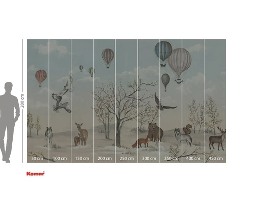 Fototapet cu animale sălbatice și baloane cu aer cald într-un peisaj de iarnă