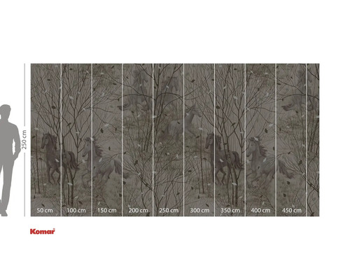 Fototapet cu motiv forestier și ilustrație cu cai