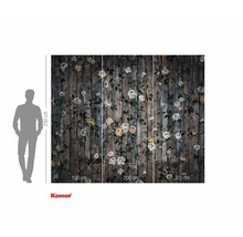 Fototapet cu model floral pe aspect de scânduri de lemn și specificații de dimensiuni