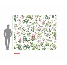 Fototapet cu motive de plante, flori, frunze și păsări într-o reprezentare naturală pentru decorarea pereților