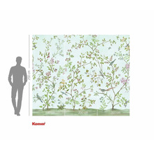 Fototapet cu model de copac, pasăre și flori