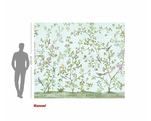 Fototapet cu model de copac, pasăre și flori