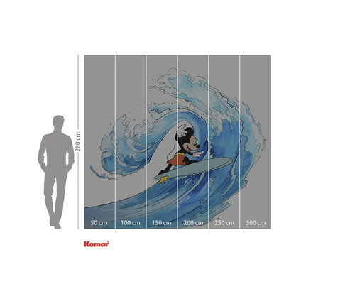 Fototapet cu Mickey Mouse făcând surfing pe un val