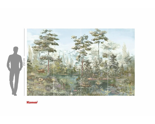 Fototapet cu motiv lac forestier și indicații de dimensiuni