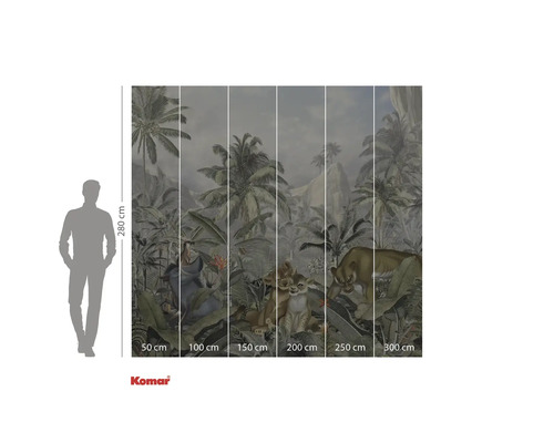 Fototapet Komar cu motiv de junglă, palmieri și familie de lei, 280x300 cm