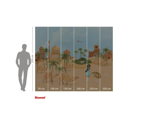 Tapet fotorealist Komar cu motiv de deșert, palmieri, cămile, prințesa Jasmine și tigru