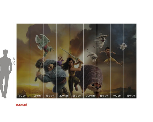 Imagine de perete cu personaje din filmul Raya și ultimul dragon cu indicații de dimensiune