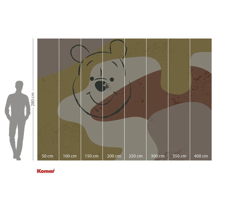 Tapetă foto Komar cu motiv Winnie the Pooh și indicații de dimensiune.