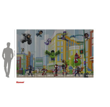 Fototapet cu supereroi Marvel în stil benzi desenate pe fundalul unui peisaj urban