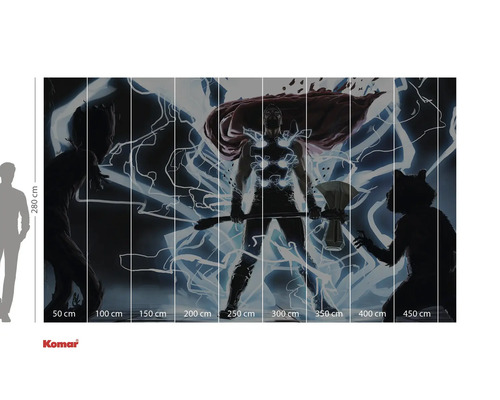 Pictură murală Thor cu Groot și Rocket în stil benzi desenate