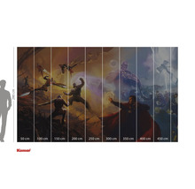 Imagine de perete Avengers cu diverse personaje de benzi desenate și indicații de dimensiune.