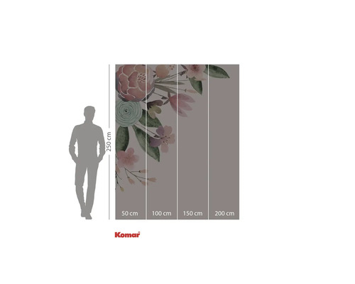 Fototapet Komar cu model floral și indicații de dimensiuni.