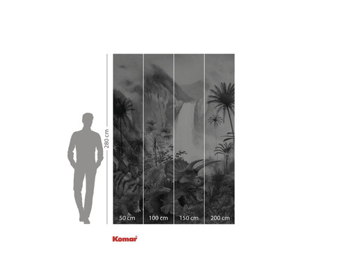 Tapet foto Komar cu dinozauri, cascadă și palmieri
