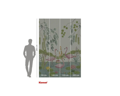 Fototapet cu flamingo, nuferi și plante