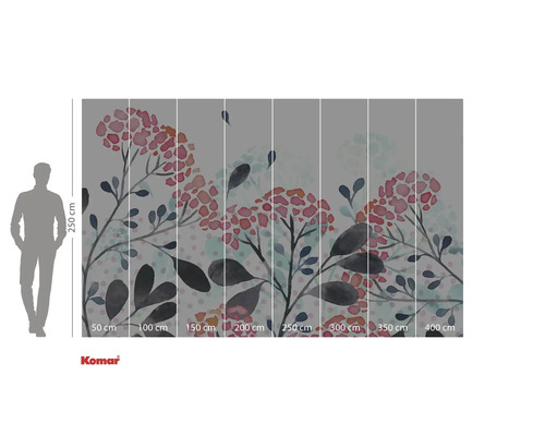 Tapetă foto cu model floral și indicații de dimensiune
