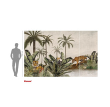 Tapet fotodecorativ cu motiv de junglă, palmieri și tigri