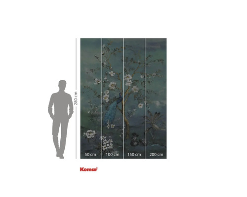 Tapet foto Komar cu păuni și design floral, 280 cm înălțime, împărțită în patru fâșii