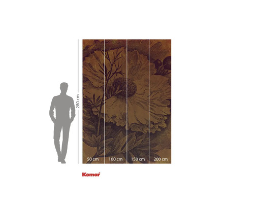 Fototapet cu motiv floral, format din patru părți, dimensiuni 280 cm înălțime pe 200 cm lățime