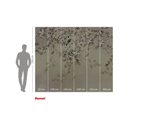 Fototapet cu model floral și motiv cu păsări ca decor de perete