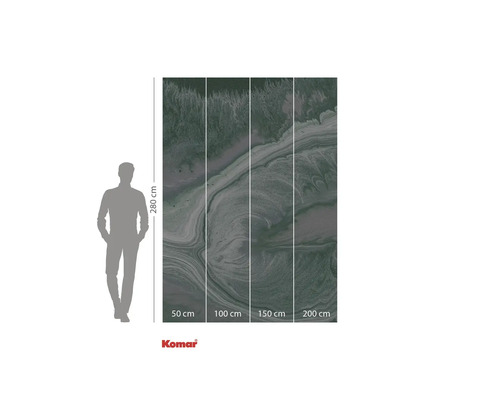 Tapet fotogravură Komar cu model de marmură și indicații de dimensiuni.