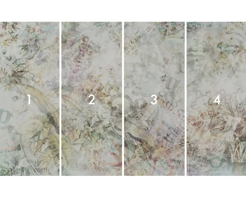 Tapetă foto din patru părți cu motive de plante și scris