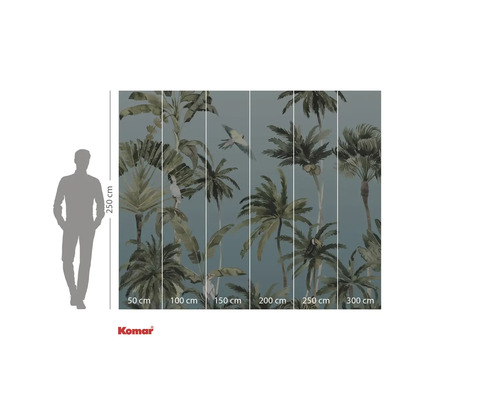 Tapet fotogravură cu palmieri și păsări tropicale, 250 cm înălțime