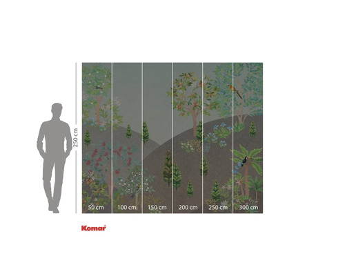 Fototapet cu motiv forestier și indicații de înălțime.