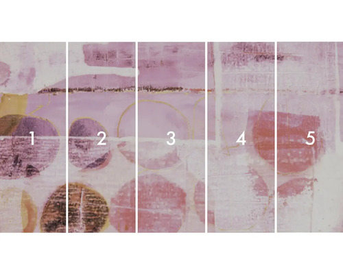 Tapetă vlies cu model abstract de cercuri, formată din cinci fâșii