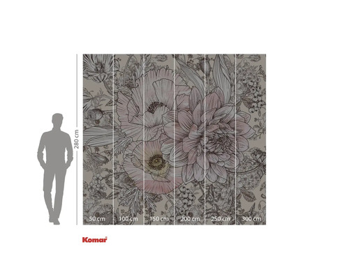 Tapetă foto cu model floral și indicații de dimensiune