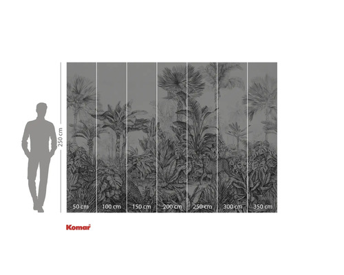Tapet foto Komar cu motiv junglă, compus din palmi, frunze și leoparzi, cu dimensiunile de 250 pe 350 centimetri