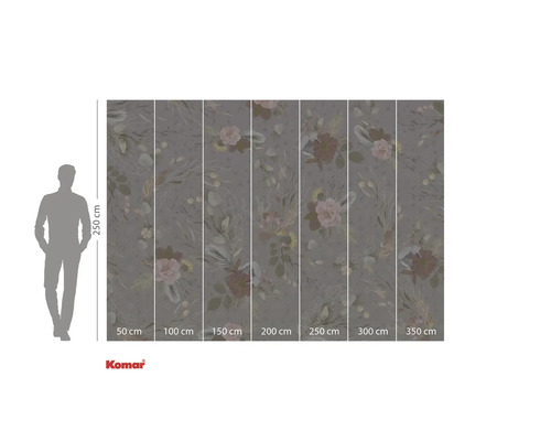 Tapetă foto cu model floral și indicații de dimensiuni