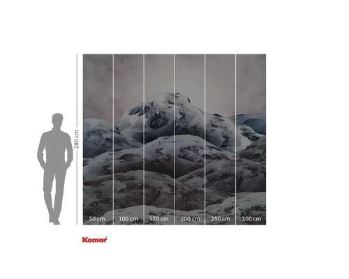 Tapetă foto cu motiv montan și indicații de dimensiune