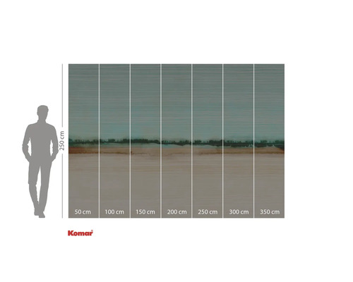 Fototapet cu motiv abstract de peisaj și indicații de dimensiuni.