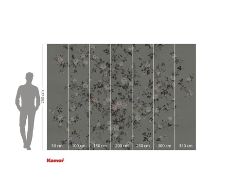Tapetă foto cu model de trandafiri și indicații de dimensiune