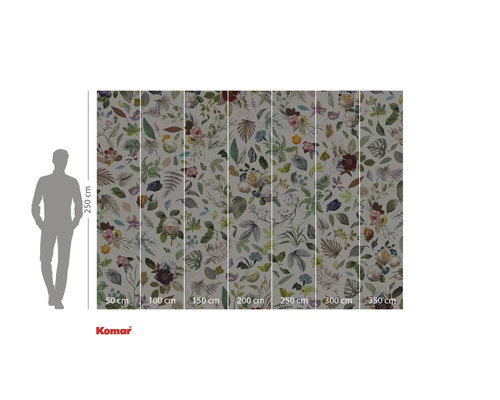 Fototapet Komar cu model floral și indicații de dimensiuni.