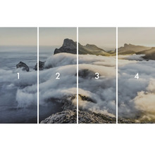 Pictură murală în patru părți cu peisaj montan în ceață