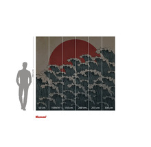 Fototapet cu model de valuri și soare roșu în fundal